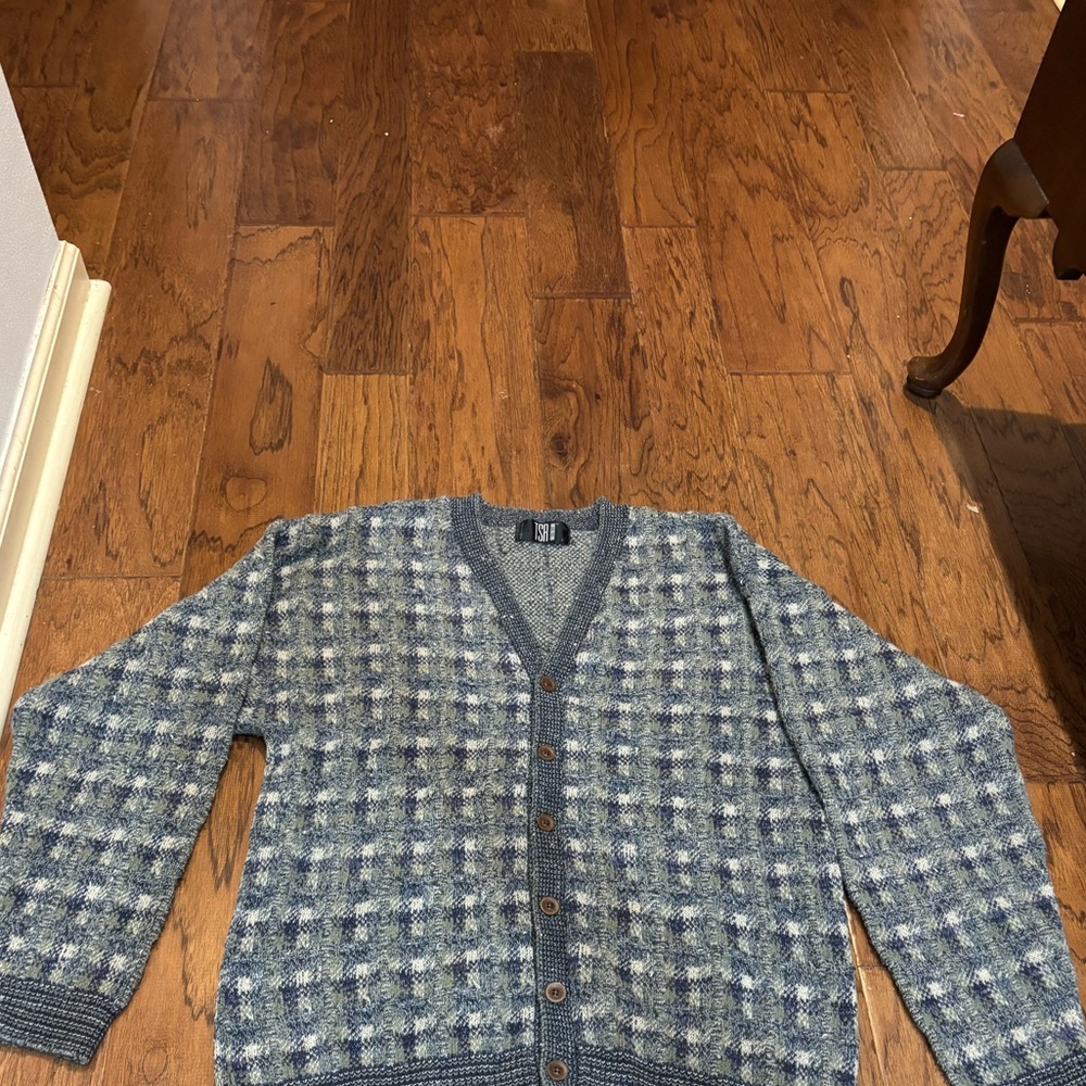 Vintage TSR USA Knit Cardigan Sweater | Made in USA | Plaid Grandpa large